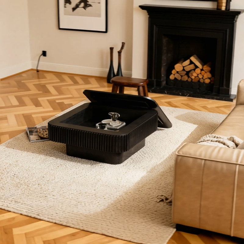 Table basse carrée avec rangement, Noir