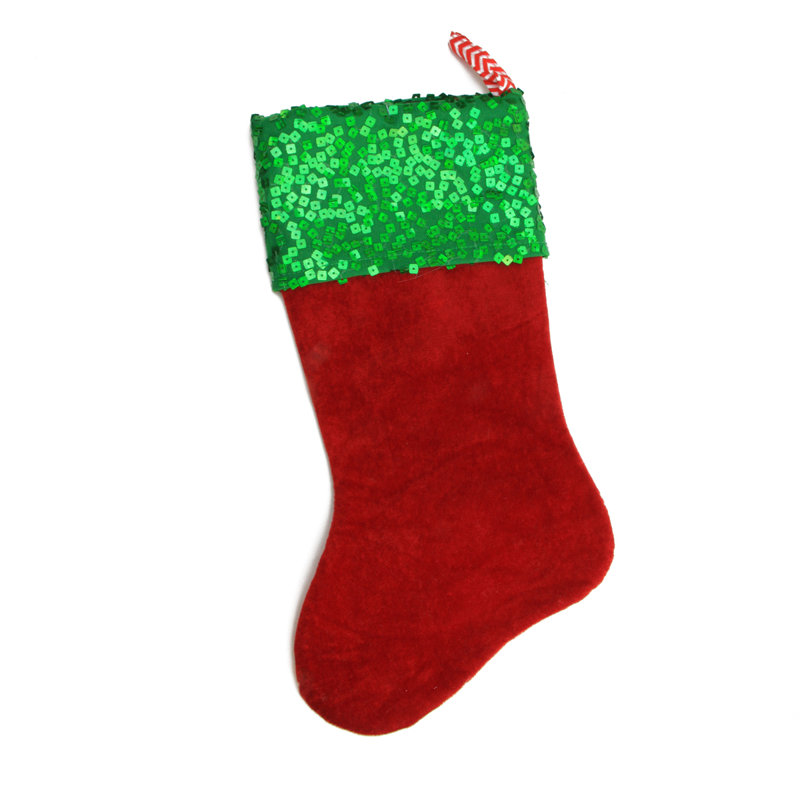 Chaussette de Noël 19 "à paillettes rouges et vertes