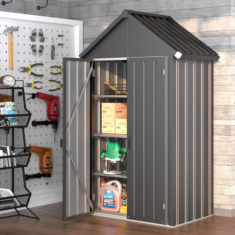 Armoire de rangement extérieure verticale étanche avec 3 tablettes ajustables, grande capacité, résistante aux intempéries