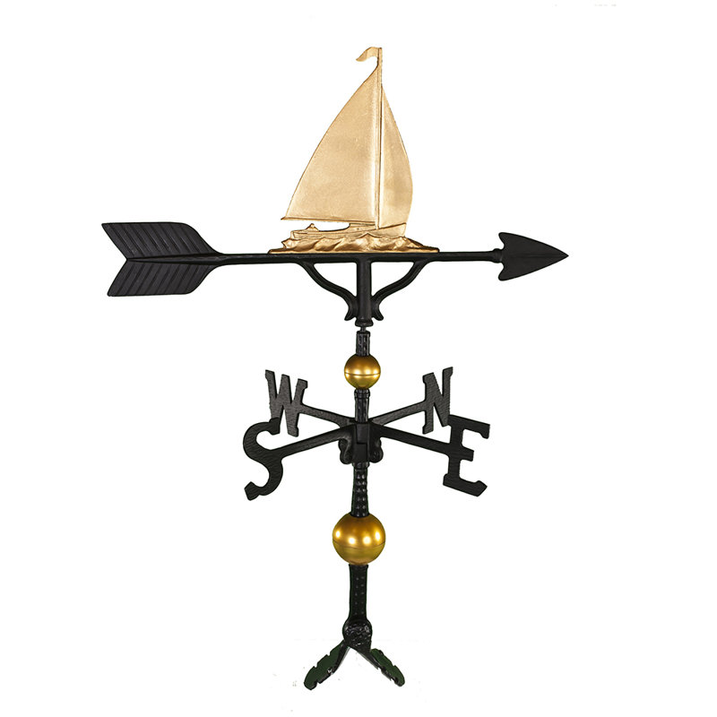 Deluxe Sailboat Weathervane, Gold