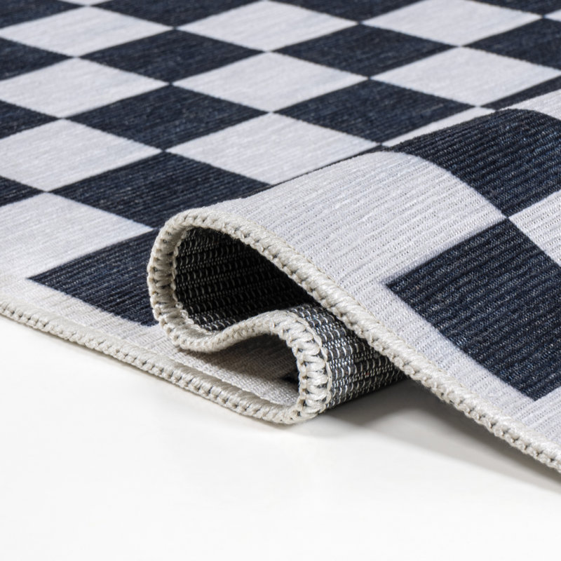 Tapis bleu foncé / blanc Mariquilla, Rectangle 8 pi 10 po x 12 pi