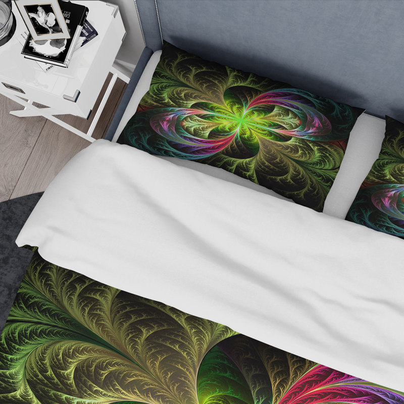 Green Green Fractal Flower - Ensemble de housse de couette moderne - Microfibre de polyester