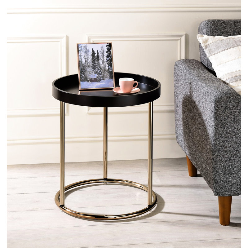 , Base en bois comprimé, table d'appoint à rebord 22,37 po, pieds en métal cuivré, assemblage requis de 3 cylindres