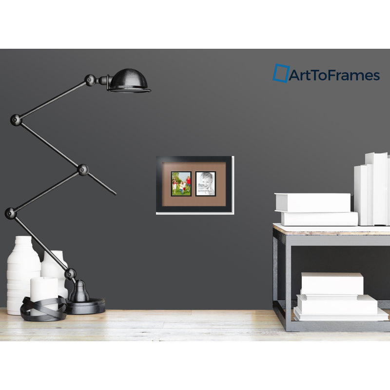 Satin Black Matte Picture Frame with Mat, Saddle Brown
