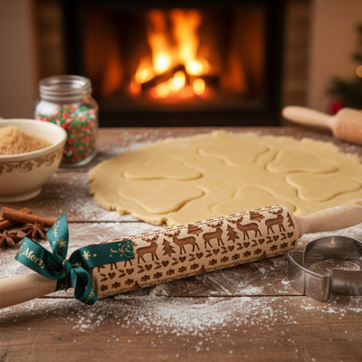 Xmas Baking Set Mitten Cutter and Rolling Pin 2 Piece