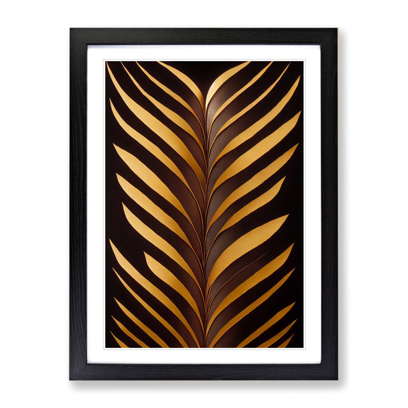 Golden Feather - Single Picture Frame Painting, 34cm H x 25cm W x 2cm D, Black