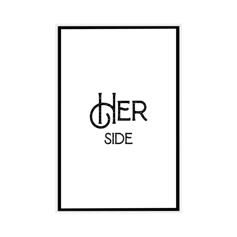 Her Side-impression d’art textuel, H 40 po x l 26 po x P 1,5 po, Toile blanche encadrée, Pas de tapis
