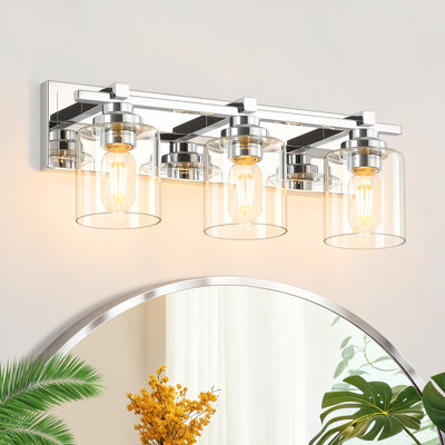 3 Light Modern Bathroom Light Fixtures Over Mirror, Chrome Vanity Lights Milky White Glass Shades, E26 Socket (Bulbs Not Included)