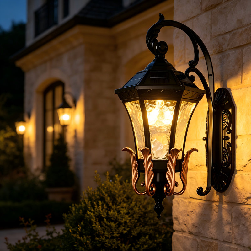 Solar Wall Lantern Outdoor, Clear Glass And Aluminum Black Fh