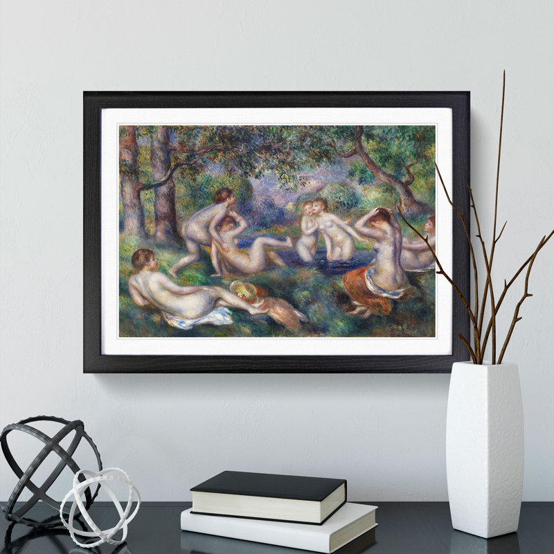 Bathers in the Forest by Pierre-Auguste Renoir - Picture Frame Painting, 36cm H x 48cm W x 2cm D, Black Framed