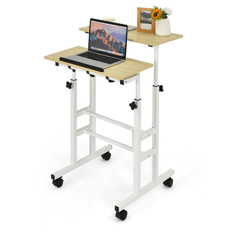 Adjustable Standing Desk, Natural/White