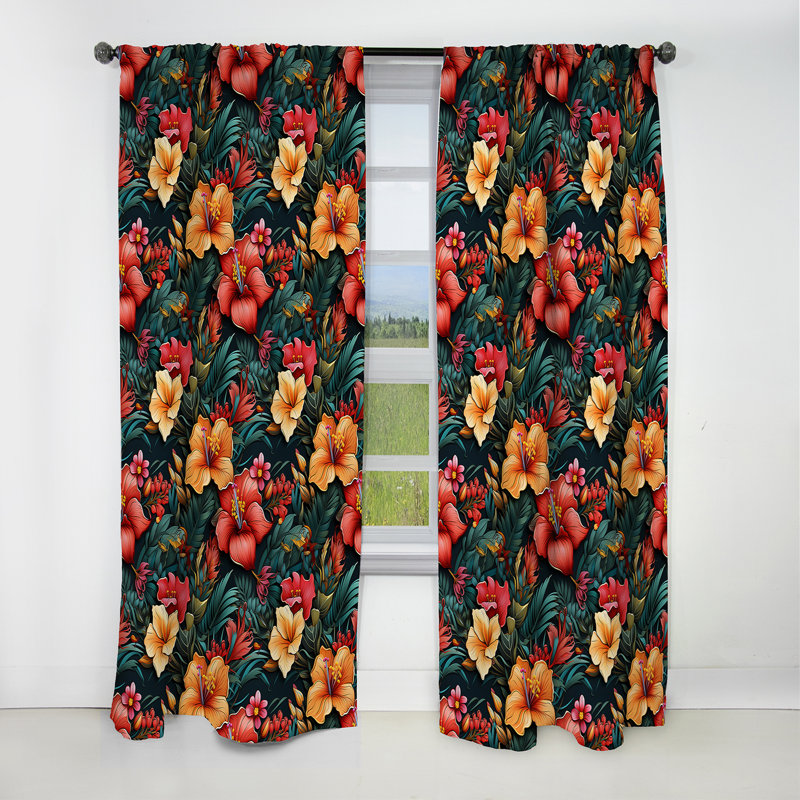 Motif tropical - Rideau floral - Rideau occultant - 1 panneau, L 52 po x L 84 po