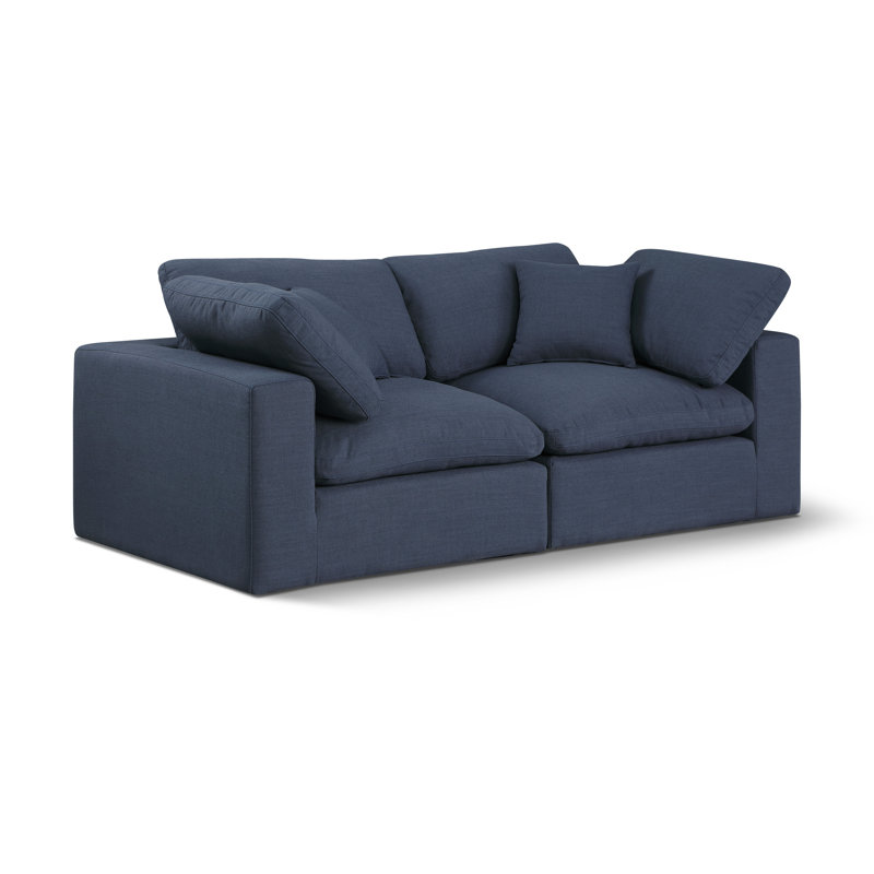 Canapé modulaire en lin texturé Iwana, Tissu texturé en lin bleu marine