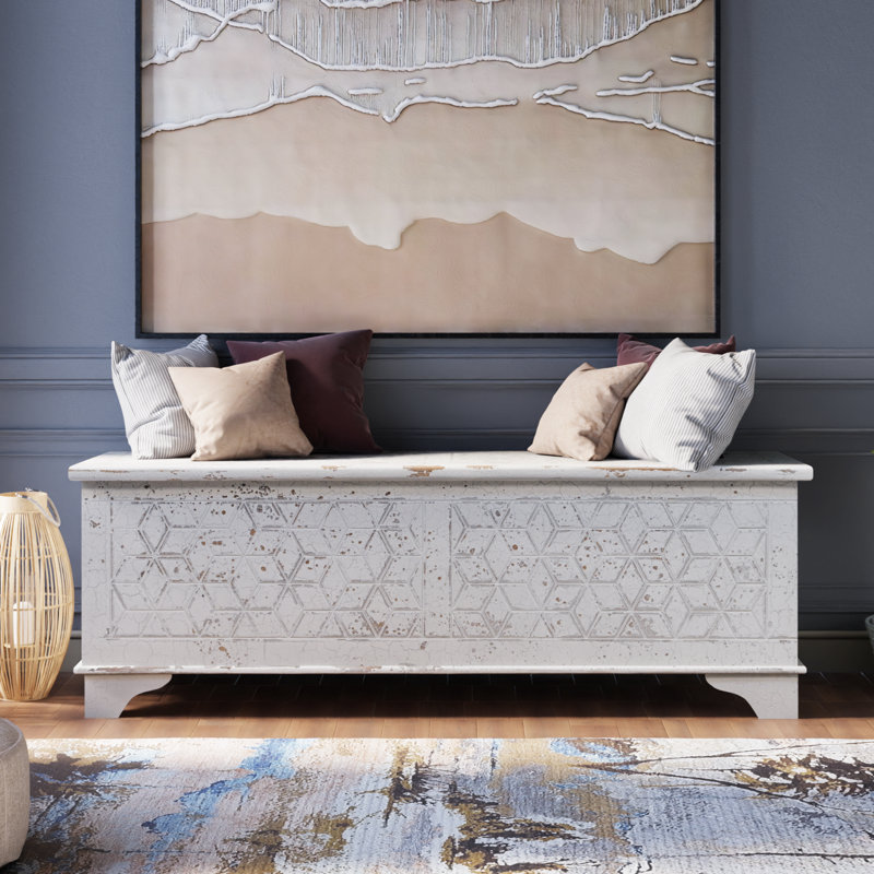 Repose-pieds géométrique en bois massif sculpté, Blanc