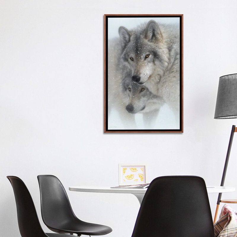 Wild Devotion - Gray Wolves, 40" H x 26" W x 1.5" D, Classic Wood Floater Framed Canvas