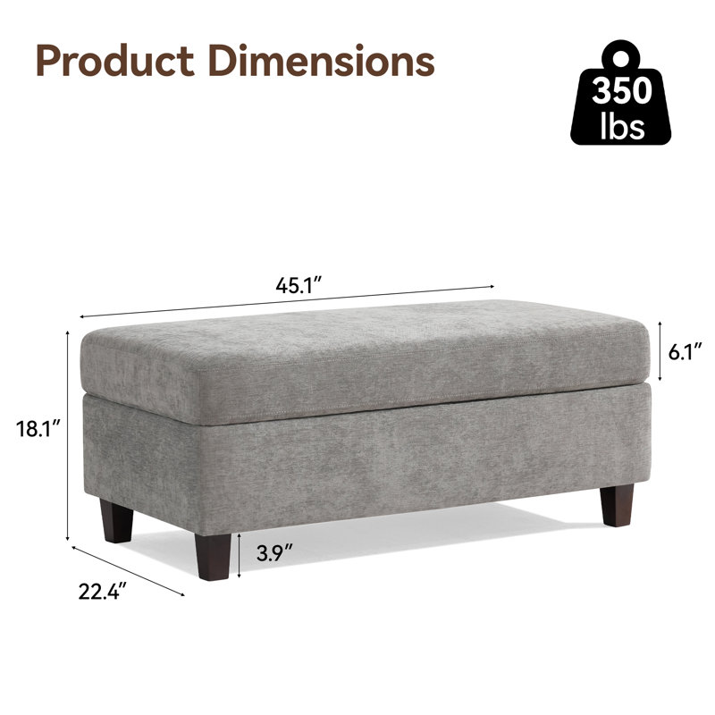 Multi-Functional Ottoman Bench for Living Room, Flip-Top Design with Wooden/Cushion Reversible Lid, Light Gray