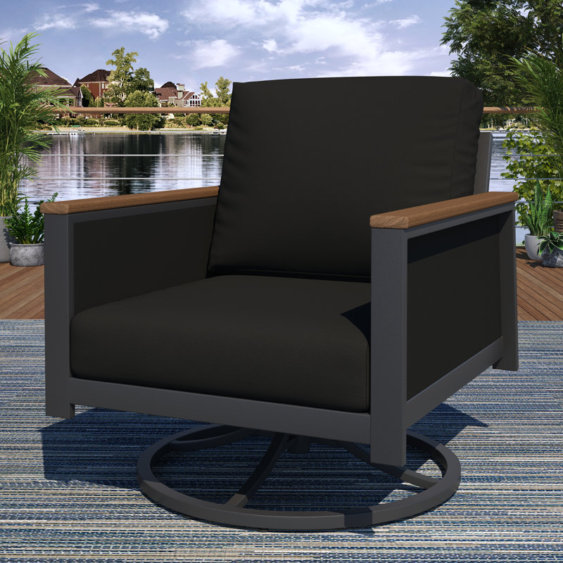 Chaise berçante d'extérieur en métal avec coussin Sunbrella® Townsend, Gris foncé, Toile noire