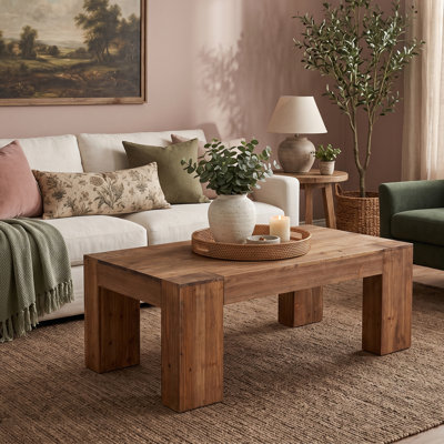 55" Farmhouse Large Solid Wood Coffee Table with Heavy-Duty Legs