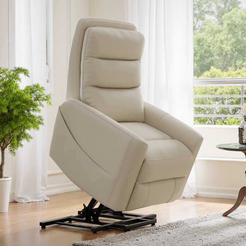 SYROVA Power Lift Recliner Chair – Faux Leather, USB Charging & Silent Lift Assist for Effortless Comfort, Beige