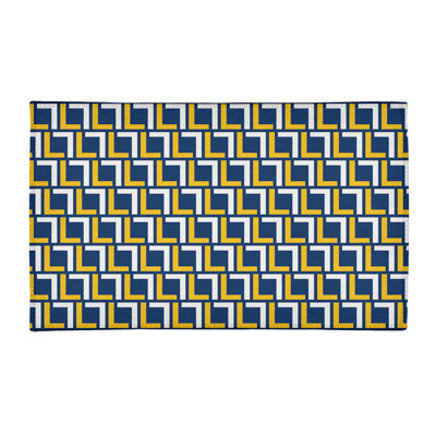 Tapis géométrique bleu / jaune / ivoire