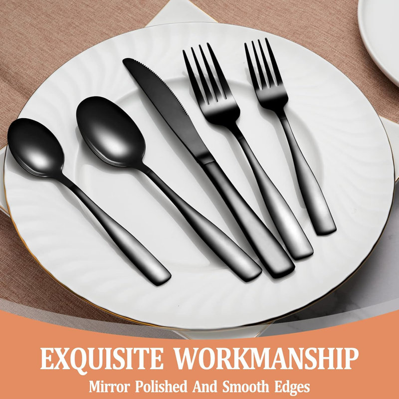 40 Pcs Black Silverware Set