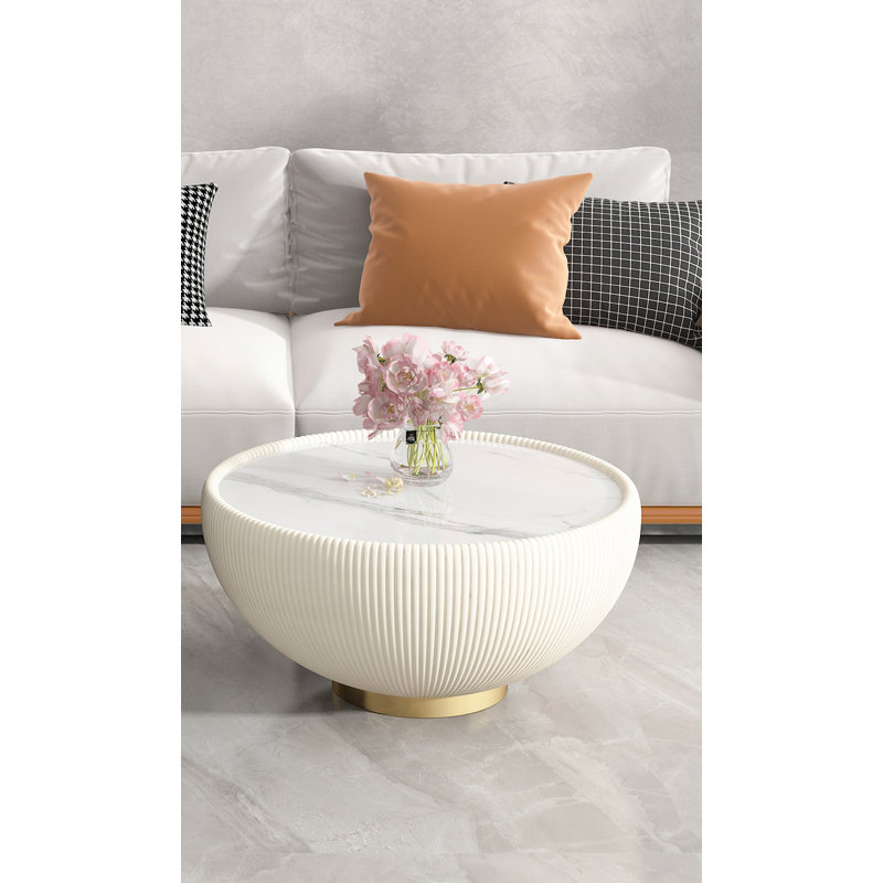 Table basse d'appoint moderne en cuir PU, Beige, H 14,96 po x L 29,53 po x l 29,53 po