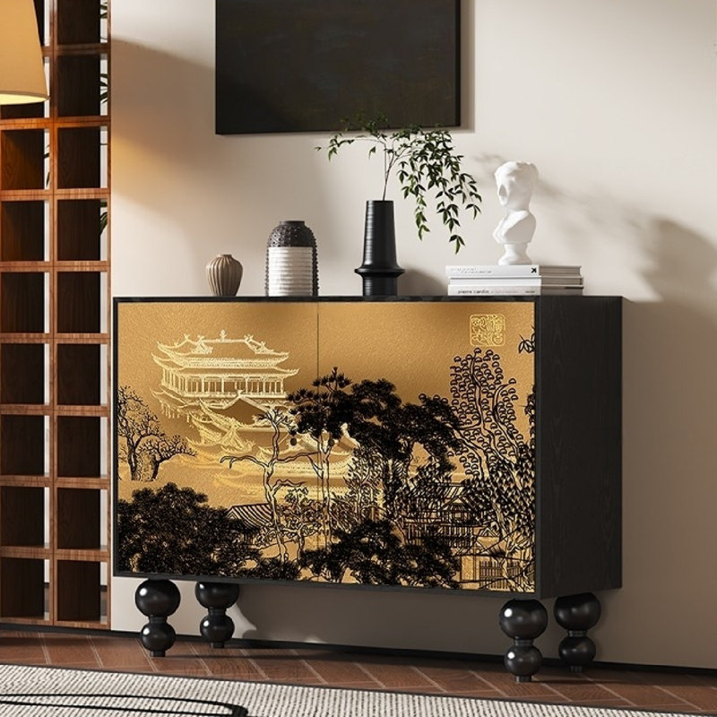 Armoire décorative à double porte et console de rangement, Noir, noir, noir, noir