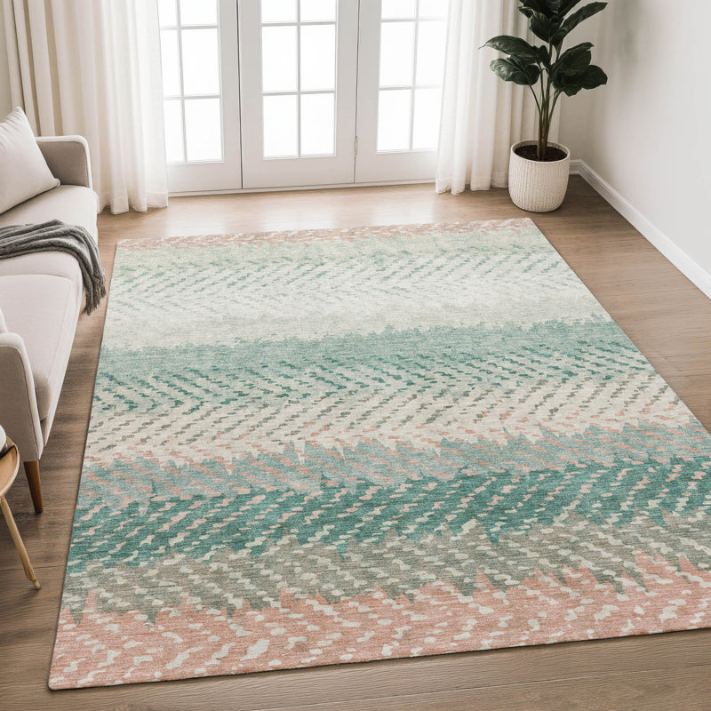 Tapis intérieur / extérieur lavable à la machine Chantille ACN2740, Turquoise, 5 pi x 7 pi 6 po