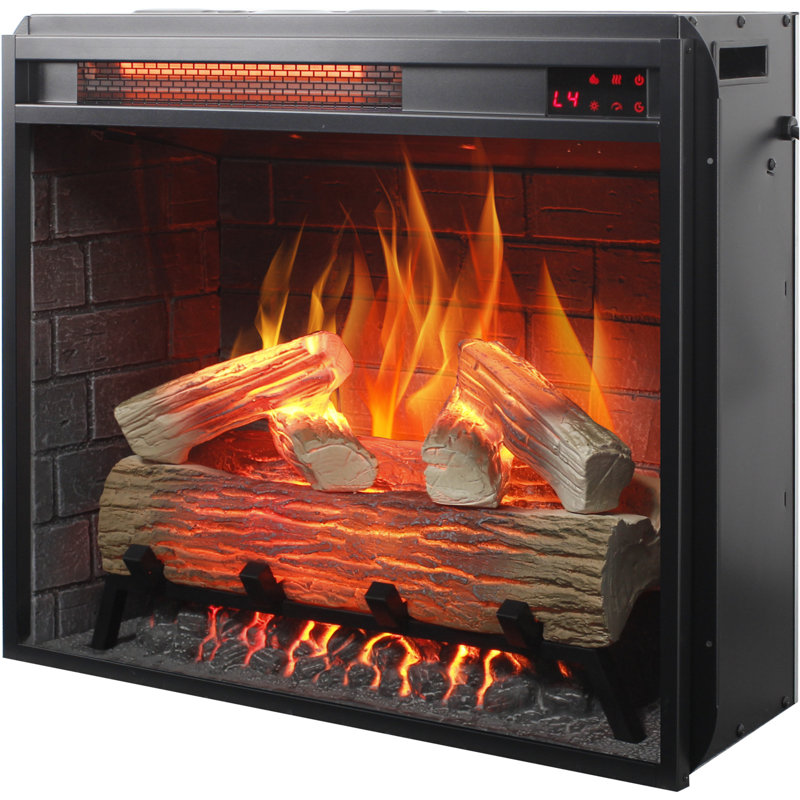 23" Infrared Electric Fireplace Insert with Log Set, Realistic Flame & Remote Timer