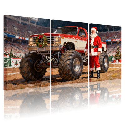 «Christmas Santa Claus Monster Truck Christmas», ensemble de 3 impressions sur toile
