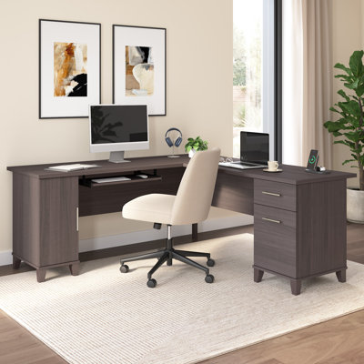 Paelynn 72” L-Shaped Desk with Storage and Drawers, Corner Computer Office Desk, Modern Wood, Storm Gray