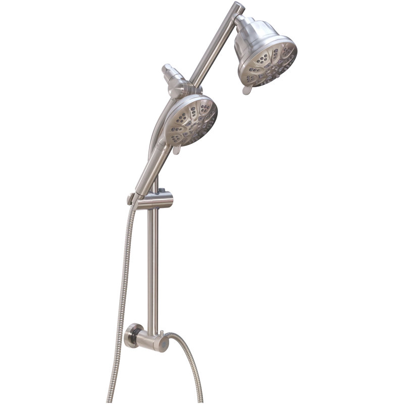 Ensemble de pomme de douche filtrée et douchette à main avec barre coulissante réglable sans perceuse de 21 po, Nickel satiné