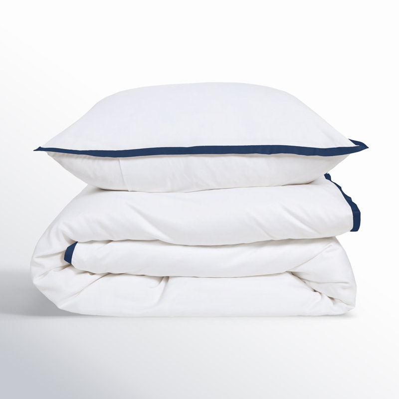 Langston Duvet Cover, Twin Duvet Cover +  1 Standard Sham, White/Navy