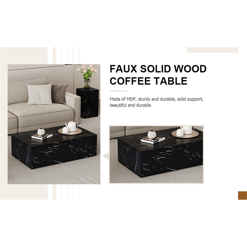 39.3*21.7*11.8 Inch White Marble Pattern MDF Coffee Table - Luxurious Design, Noir, Marble