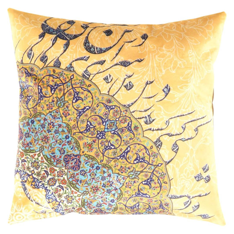 Coussin traditionnel en velours 20 po x 20 po Calligraphy, Beige, Rectangulaire, H 16 po x l 24 po