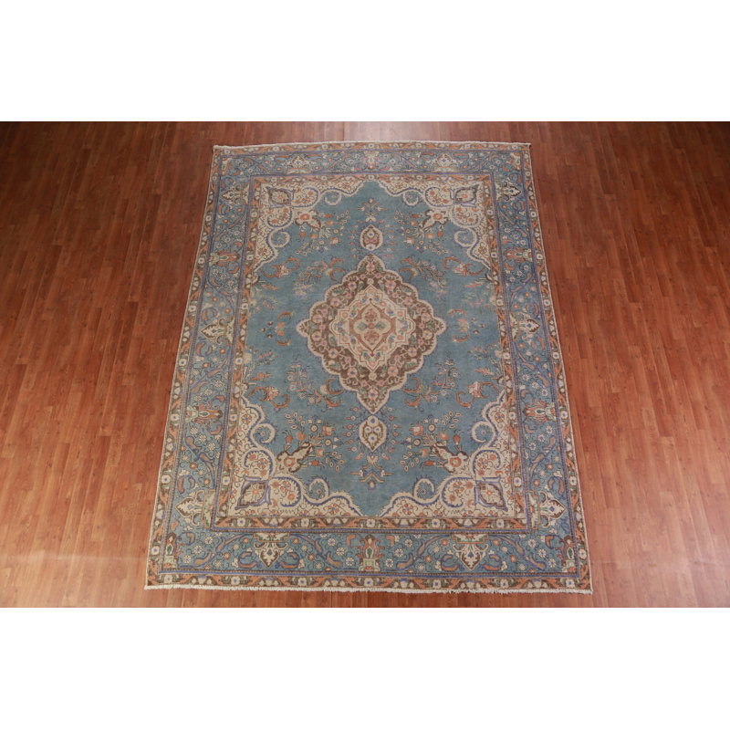 Tapis bleu fait à la main 8 x 11 po