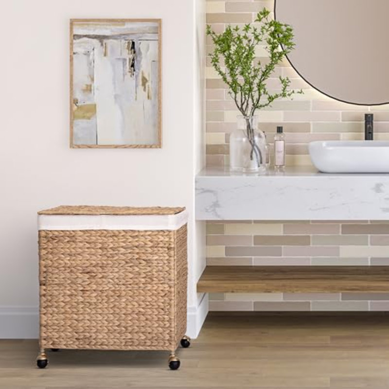 Ensemble de corbeille à linge tissé à la main Premium Premium avec poignées de transport, rangement pour vêtements, literie, draps, jouets, rotin, ensemble de paniers 3 pièces