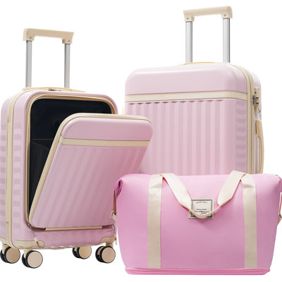 Ensemble de bagage à ouverture frontale 3 pièces, valise de transport rigide avec port USB, bagage extensible avec poignée et roulettes à verrou TSA