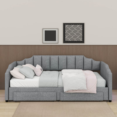 Twin XL Size Extendable Upholstered Daybed With Two Storage Drawers And LED Light,Twin XL To King Daybed