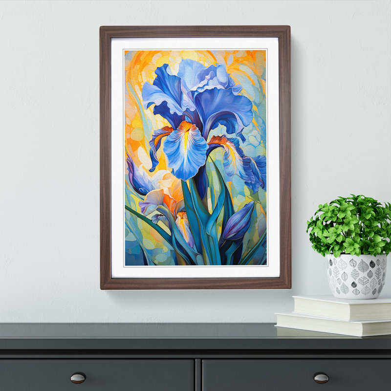 Iris Flower Dadaism No.2 - Single Picture Frame Print on Wood, Walnut Framed, 34cm H x 25cm W x 2cm D