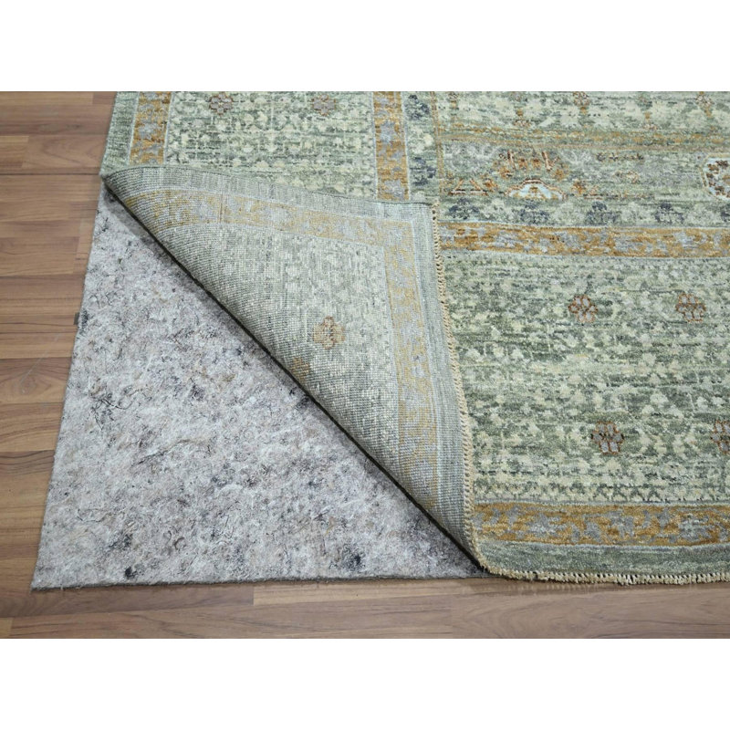 Tapis oriental rectangulaire en laine vert noué à la main 9 pi 0 po x 12 pi 0 po - MOA10276806, Rectangle 9 pi x 12 pi