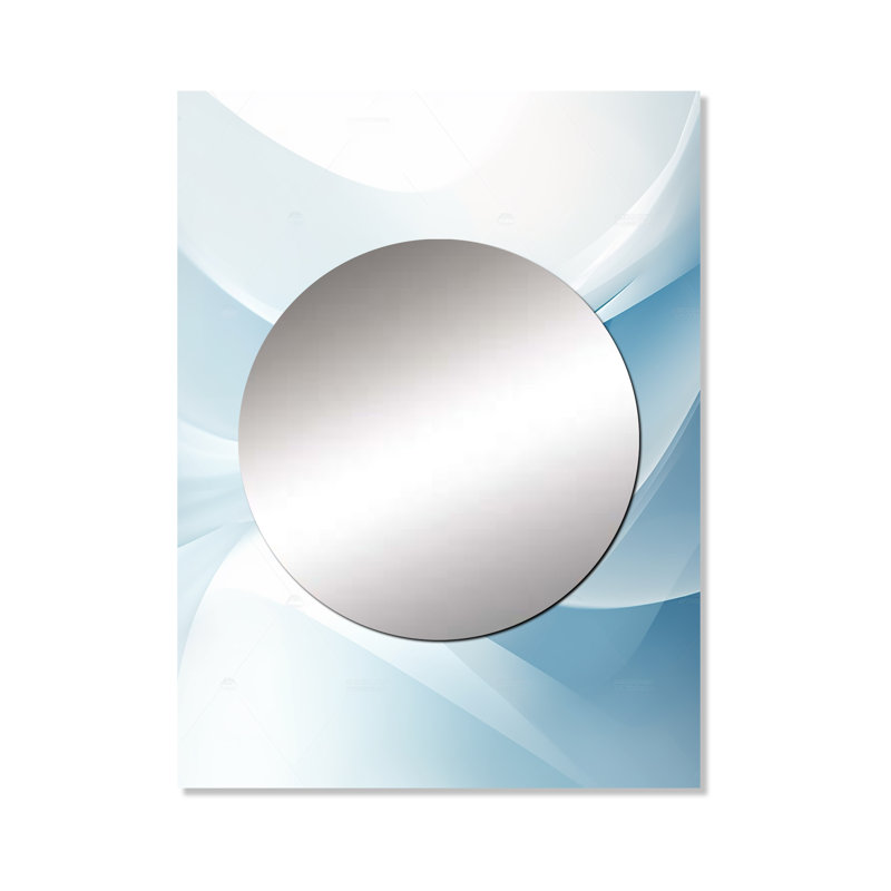 Pollastri Blue and white Abstract Fractal Fusion IV - Fractal Large Wall Mirror, Blue Unique Mirror, Printed Metal Art