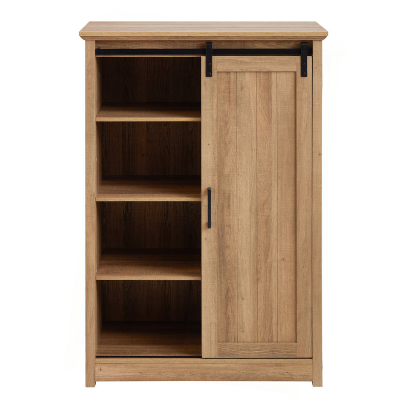 Daneal Farmhouse Dresser with 5 Drawers, Sliding Barn Door and Adjustable Shelves, Oak