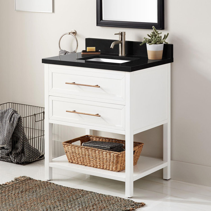 30" Robertson Single Bathroom Vanity Set with Rectangular Undermount Sink, Single Hole, Arctic White Quartz, White