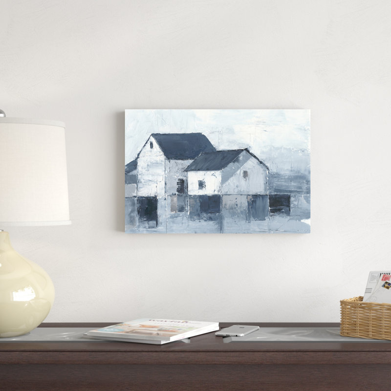 «Indigo Barns I» par Ethan Harper - reproduction d'art sur toile tendue, H 12 po x l 18 po