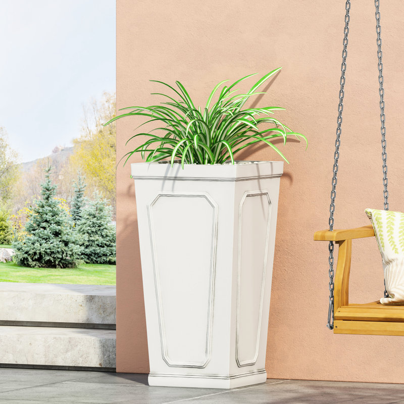 Planter - Outdoor Appeal With Magnesium Oxide In Antique White. 16 In. Depth X Width 30.5 Height, 26.73 Lb White For Settings. 15.58 Depth, Width, 29.83 Height.