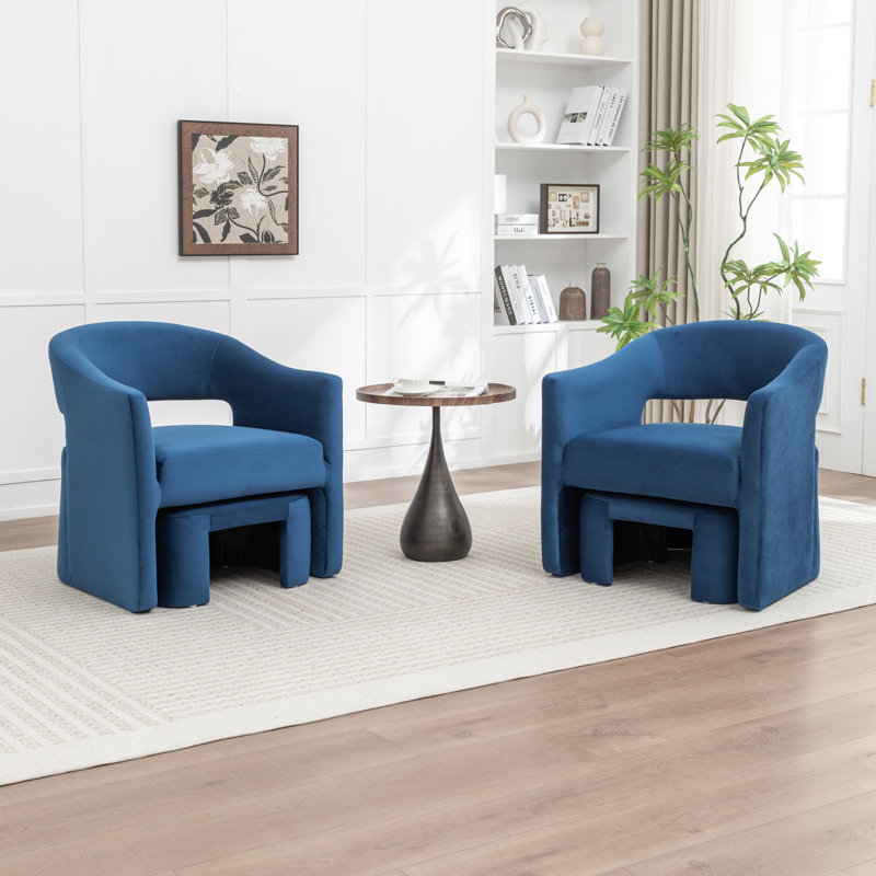 Fauteuil demi-tonneau rembourré avec repose-pieds, Marine