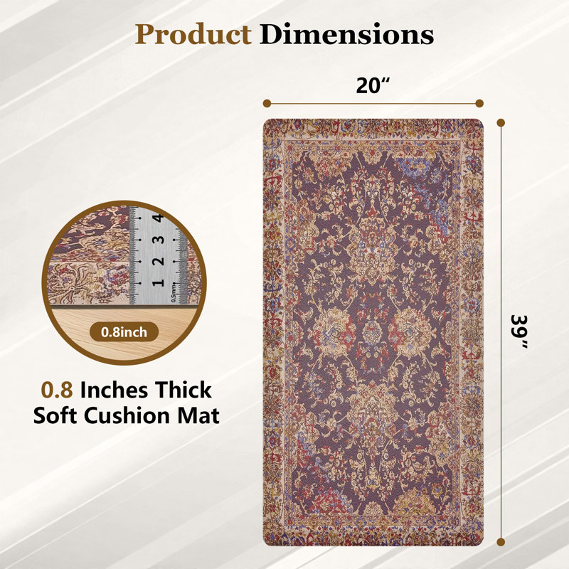 Waterproof High Density Foam Kitchen Rug, 39"L x 20"W, Purple Persian