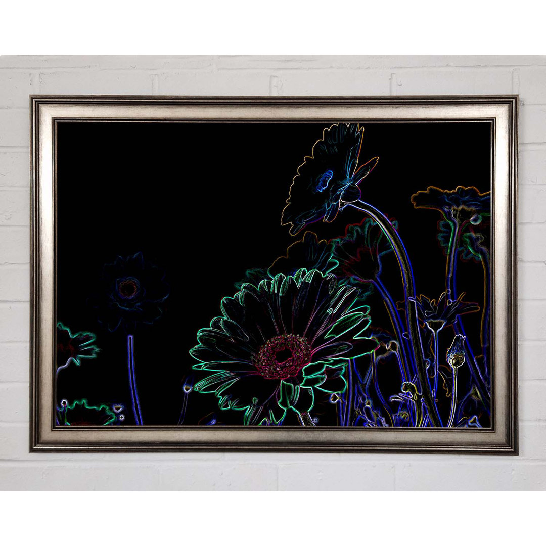 Gerahmtes Leinwandbild Abstract Neon Floral 04