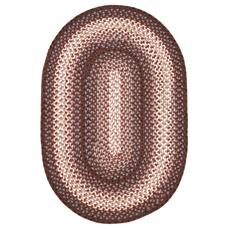  Braided Rug Washable Indoor/Outdoor Black/Brown/Tan/Gray Rug, Oval 8' x 10'